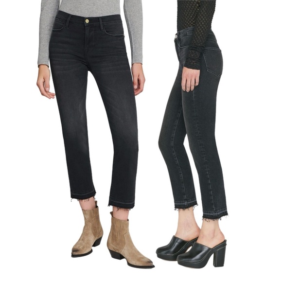 Frame Denim Le High Straight Released Hem Condor Distressed Black Wash Size 25 - Picture 2 of 11